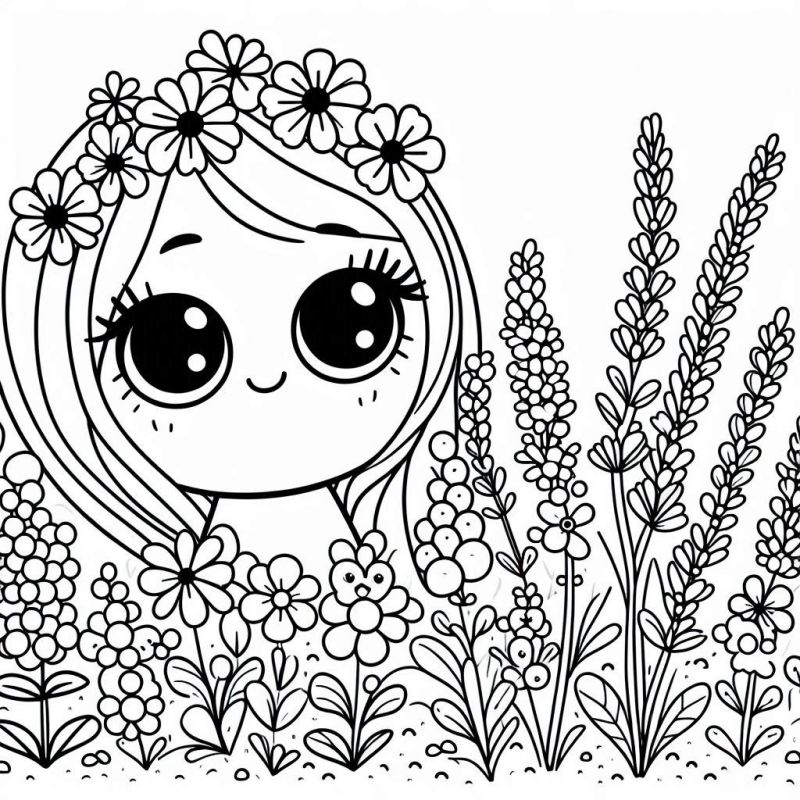 Desenho de Menina com Flores para Colorir