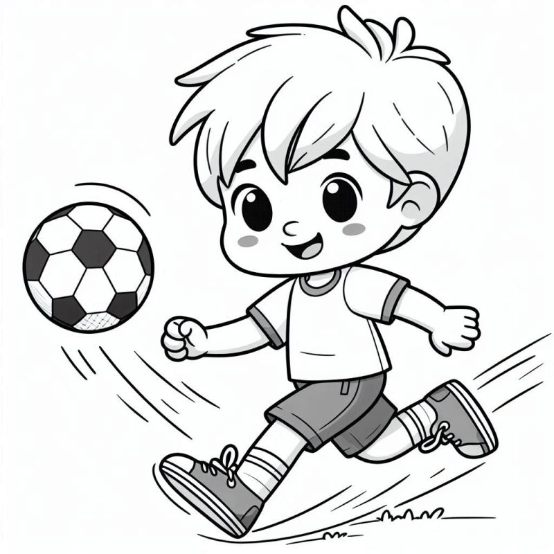 Desenho do Menino Jogando Futebol para Colorir