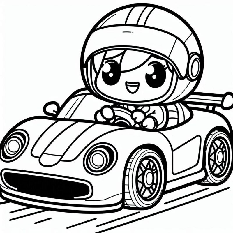 Personagem Chibi Dirigindo Carro Esportivo para Colorir