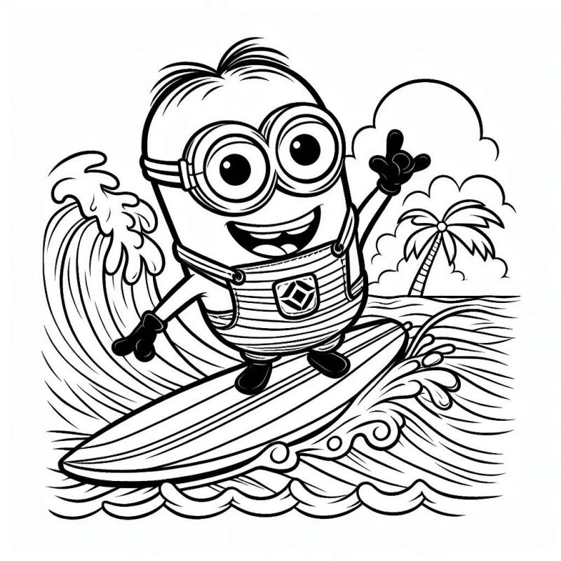 Desenho de Minion Surfista em Ação para Colorir