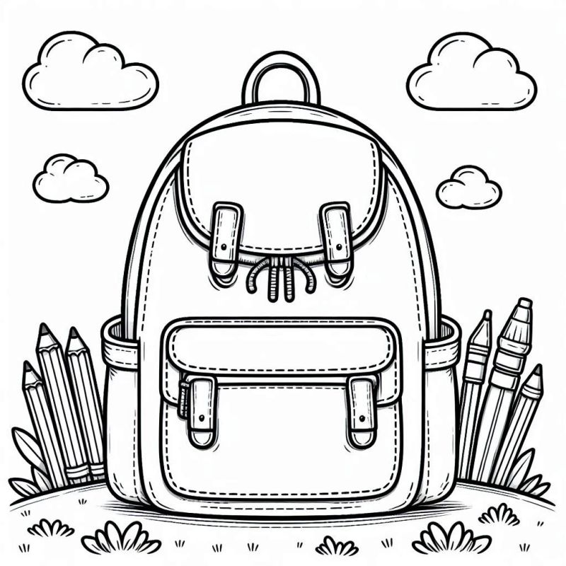 Desenho de mochila com lápis para colorir