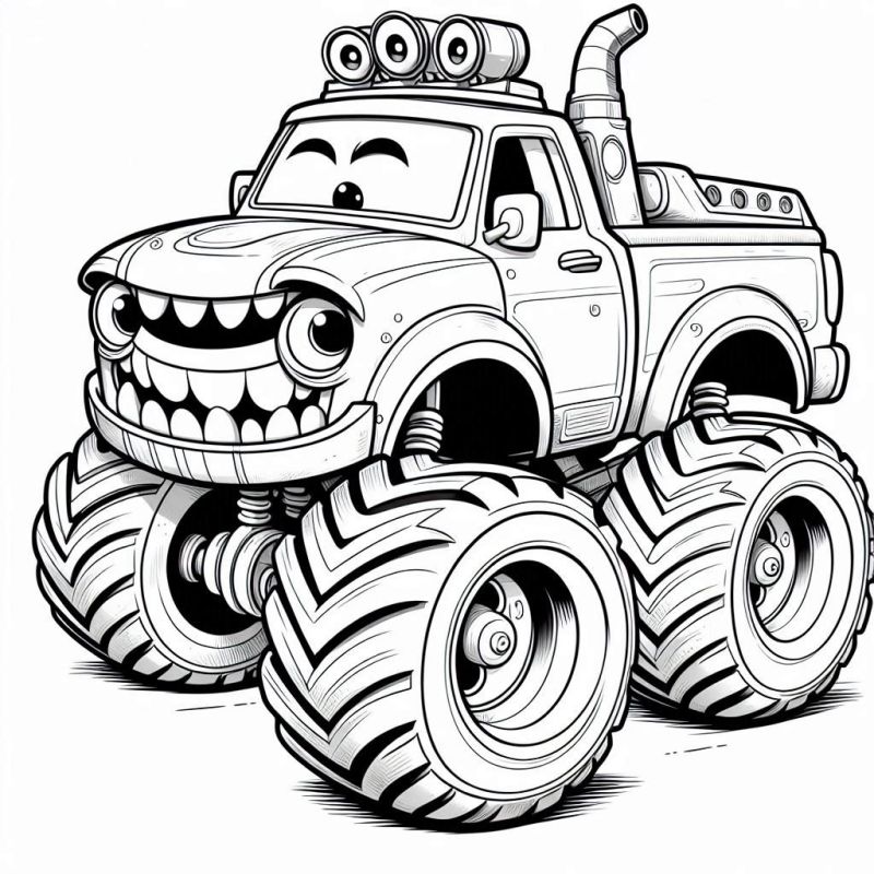 Desenho de monster truck antropomorfizado para colorir