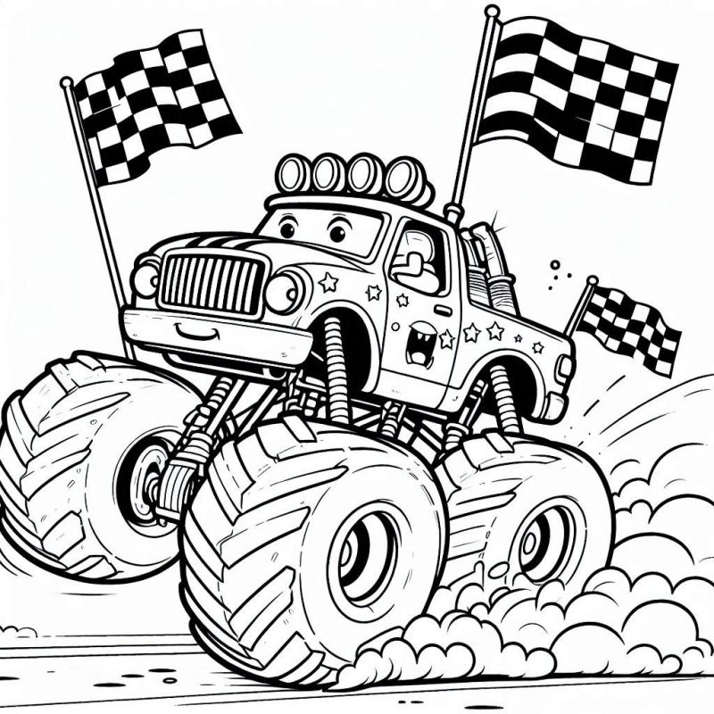 Desenho Lindo de Monster Truck Cartunesco para Colorir