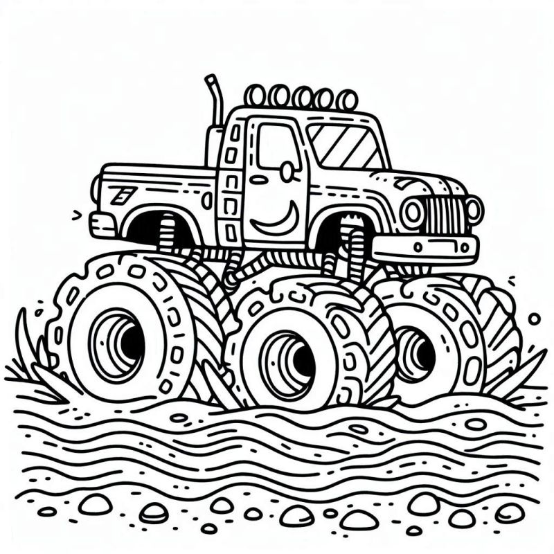 Incrível Desenho de Monster Truck Cartoon para Colorir