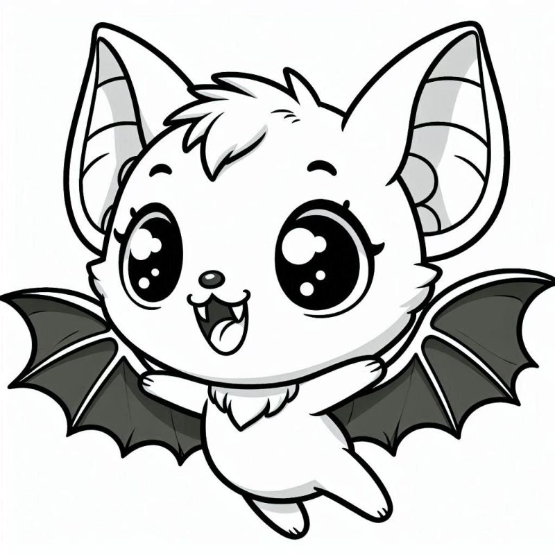 Adorável Desenho de Morcego Kawaii para Colorir no Halloween