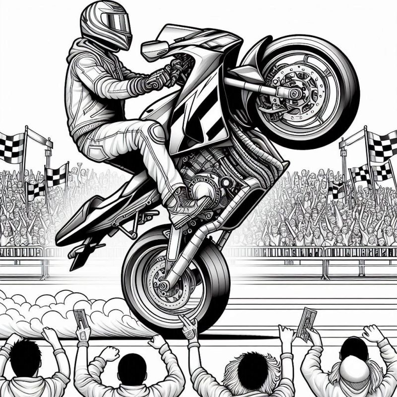 Desenho de Motociclista Realizando Manobra Radical para Colorir