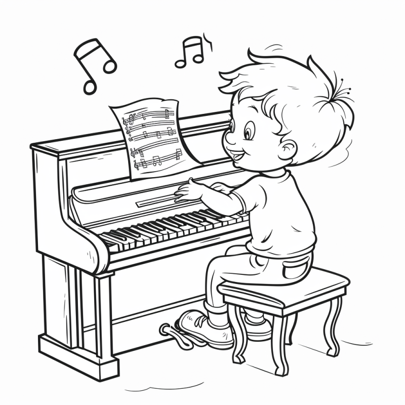 Desenho de Criança Tocando Piano para Colorir