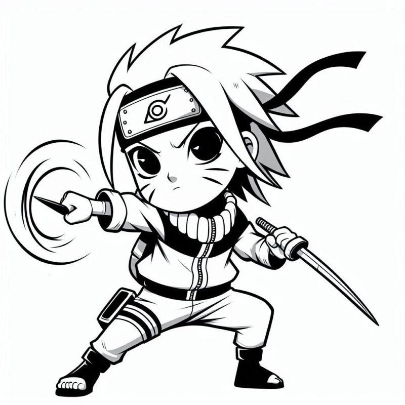 Desenho Chibi do Naruto com Kunai Para Colorir