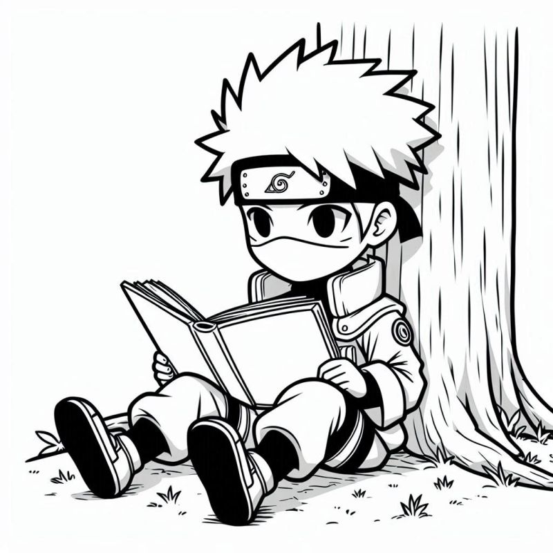 Personagem Naruto Chibi Relaxando no Tronco para Colorir