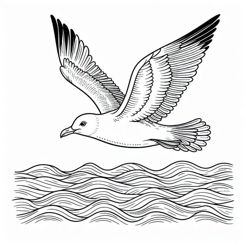 Gaivota em Voo sobre o Mar para Colorir