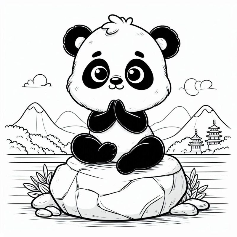 Colorir Panda Meditando: Um Desenho Zen e Divertido