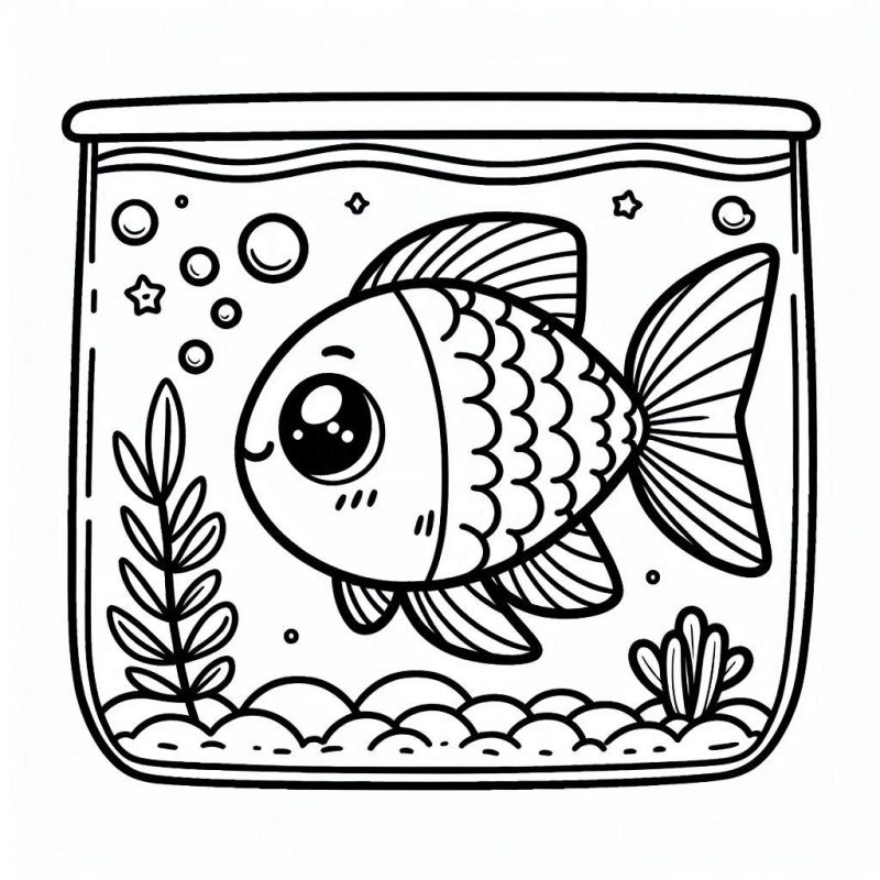 Desenho de peixe no aquário para colorir