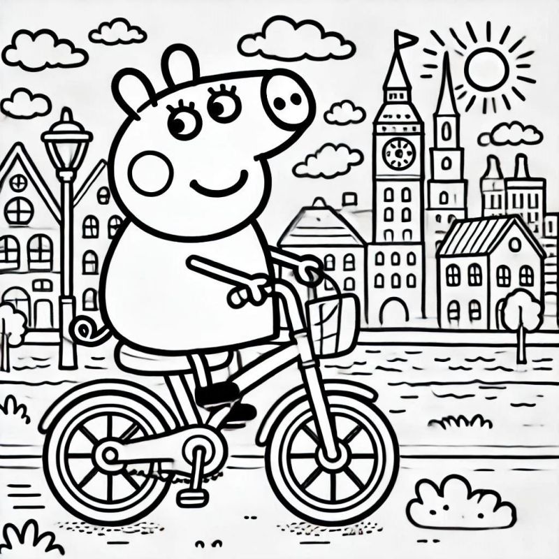 Peppa Pig de Bicicleta para Colorir