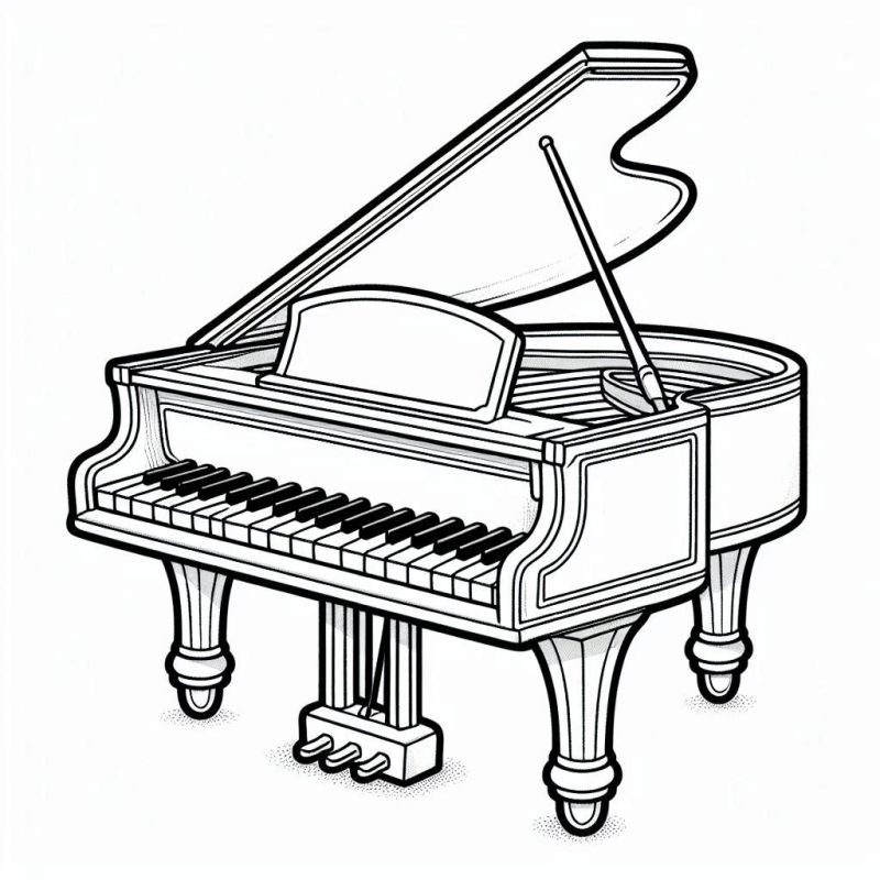 Desenho detalhado de piano de cauda para colorir