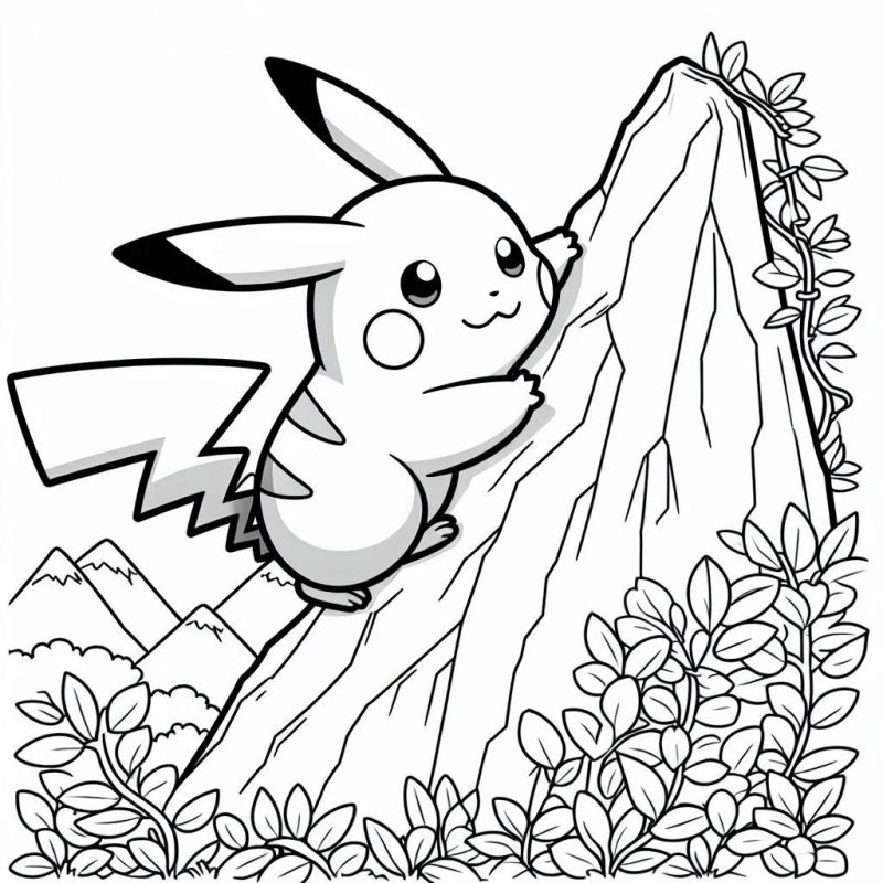 Desenho de Pikachu Escalando um Rochedo para Colorir