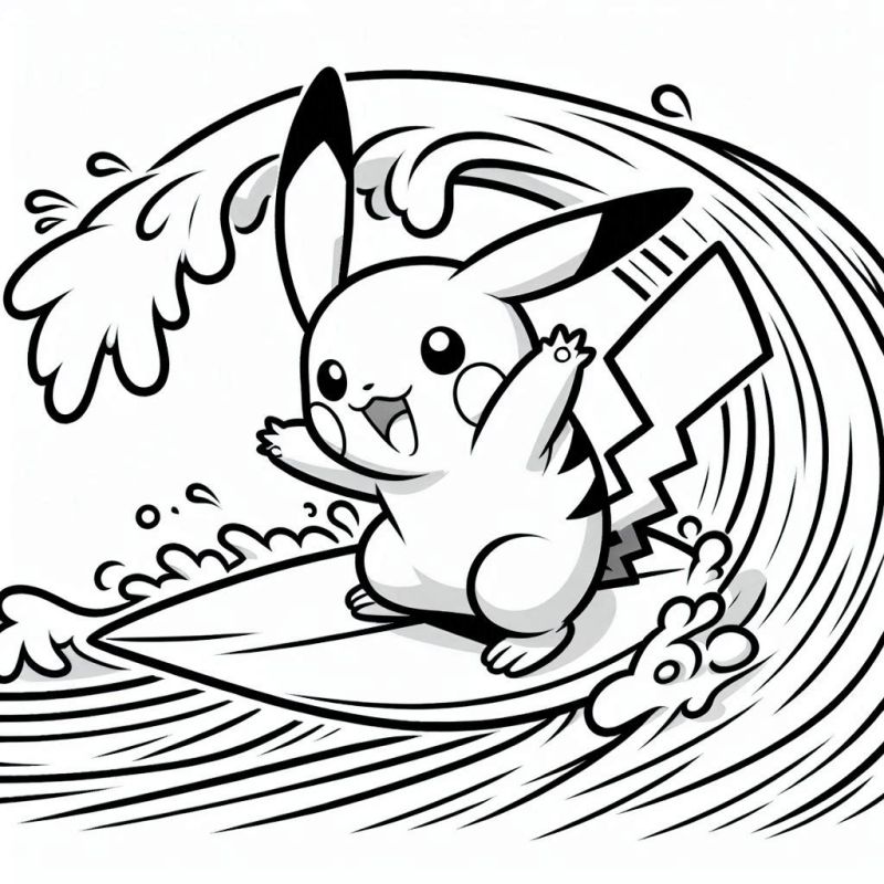 Divirta-se Colorindo Pikachu Surfando!