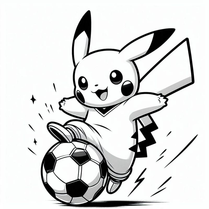 Desenho de Pikachu Jogando Futebol para Colorir