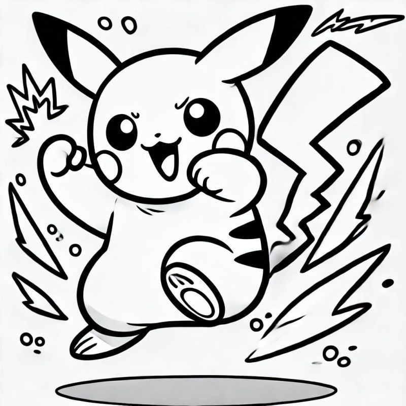 Desenho do Pikachu para colorir com pose dinâmica e eletrizante