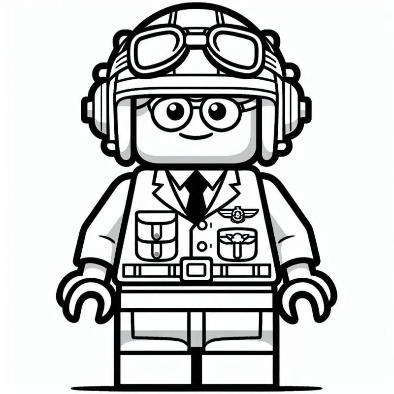 Desenho de piloto Lego em preto e branco para imprimir e colorir