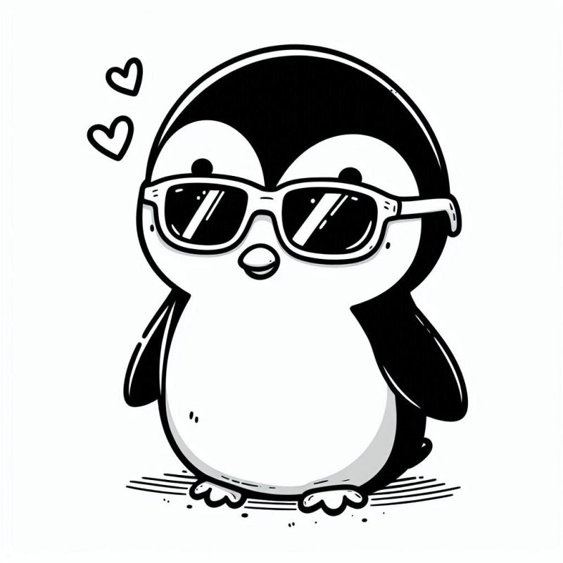 Desenho de Pinguim com Óculos para Colorir