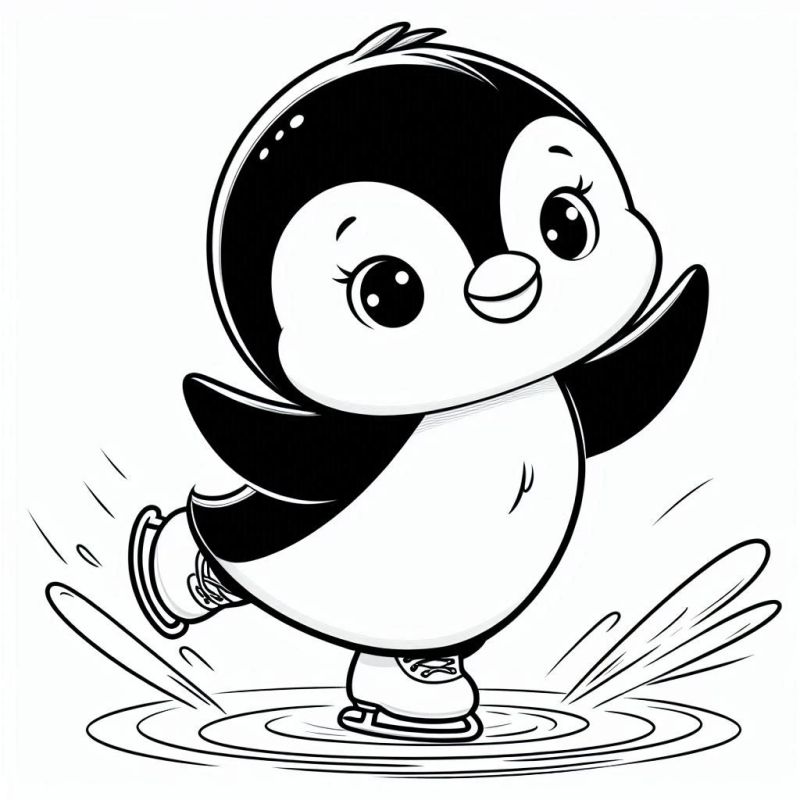 Desenho de Pinguim Patinando no Gelo para Colorir