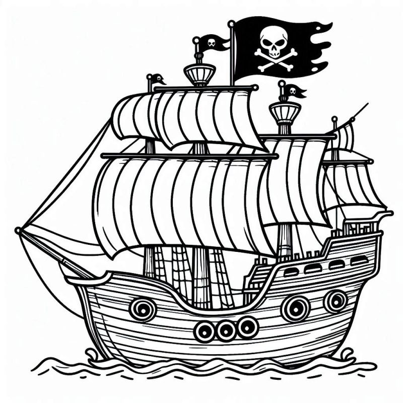 Desenho Detalhado de Navio Pirata para Colorir