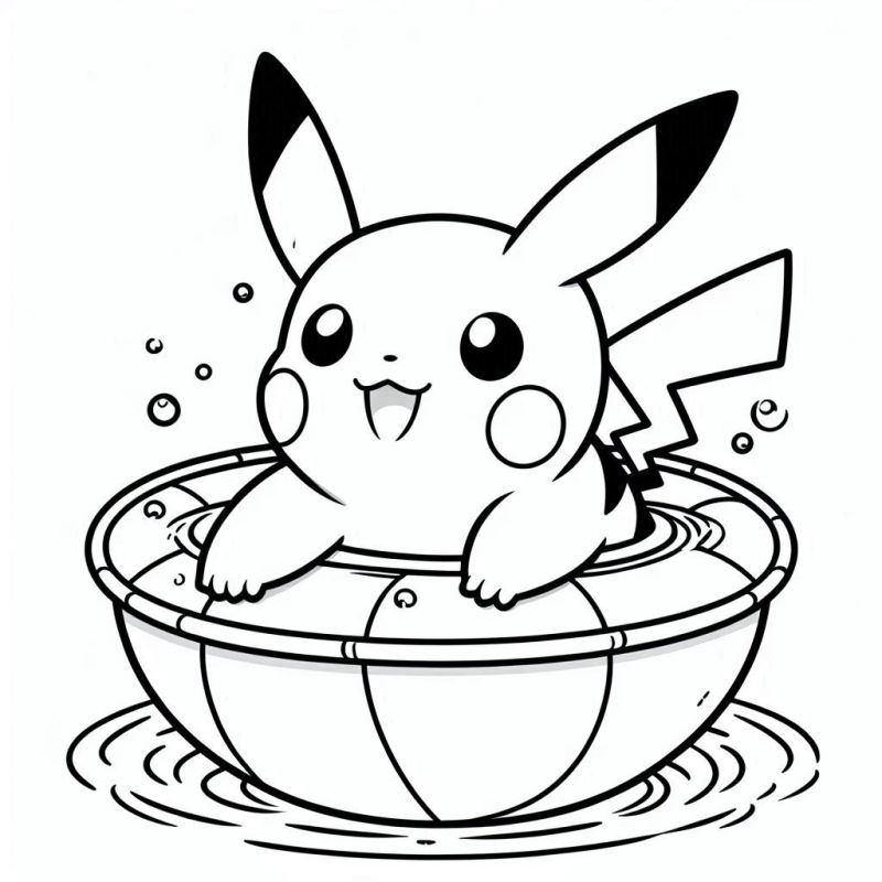 Pikachu Feliz na Tigela para Colorir