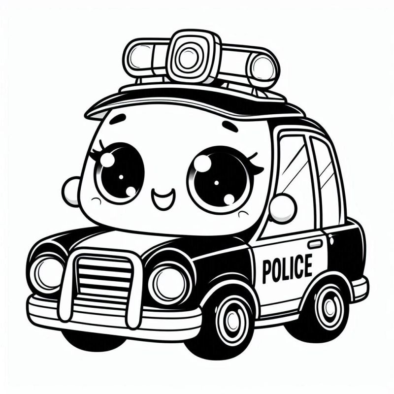 Desenho de carro de polícia estilizado fofo para colorir.