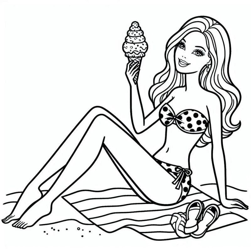 Desenho de Personagem na Praia para Colorir