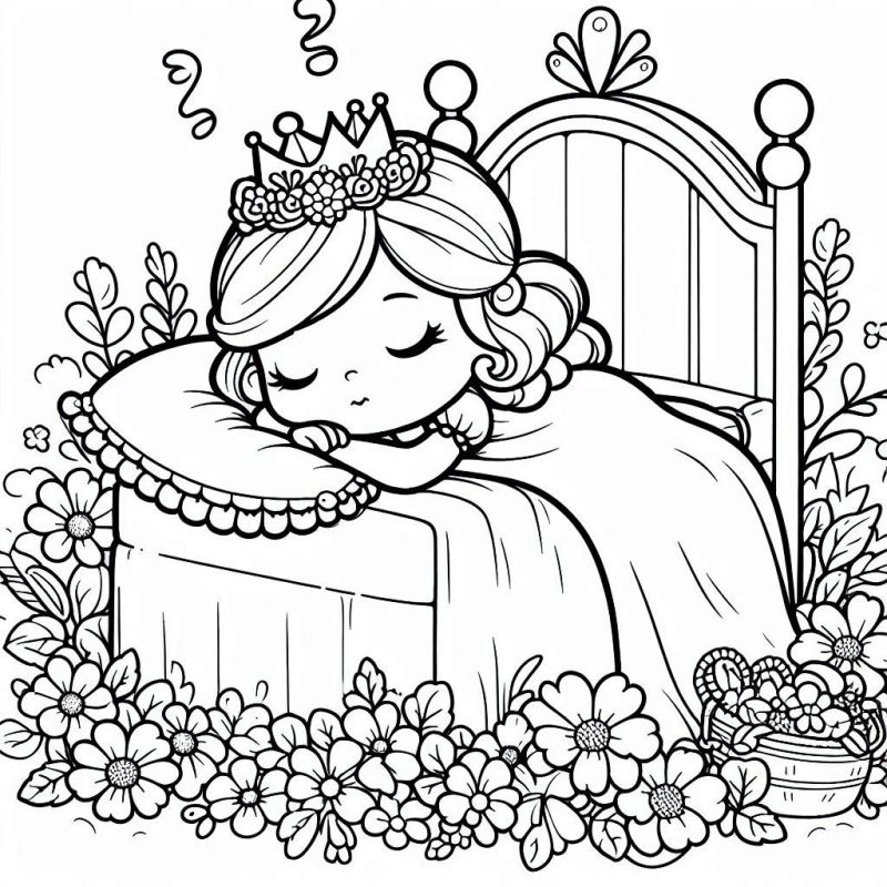 Desenho de Princesa Clássica Dormindo para Colorir