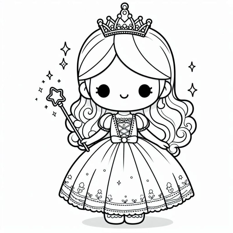 Desenho de Princesa Kawaii Encantadora para Colorir