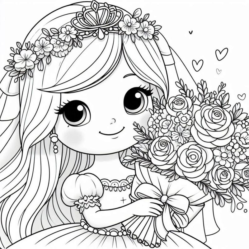 Jovem Princesa Cartoon com Detalhes Florais