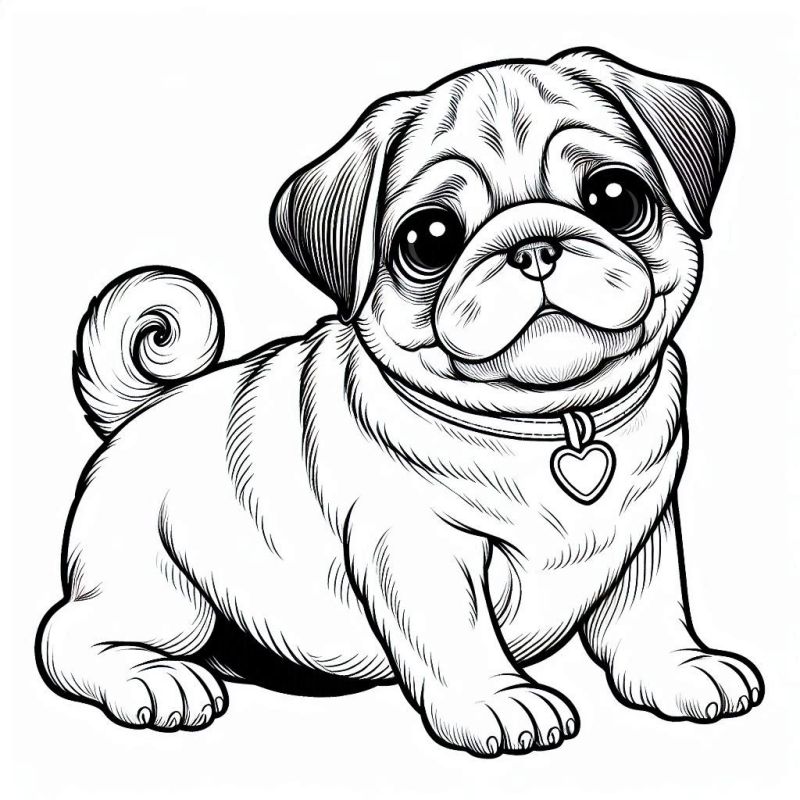 Desenho Detalhado de Pug: Uma Aventura para Colorir