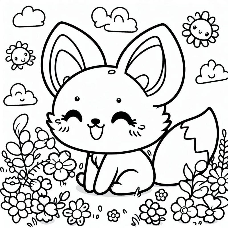 Desenho de raposa kawaii fofa para colorir grátis