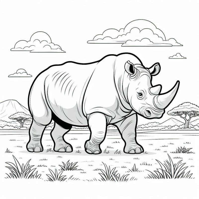 Desenho realista de um rinoceronte africano para colorir