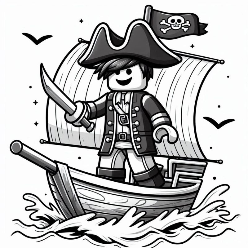 Desenho para Colorir: Roblox Pirata em Ação