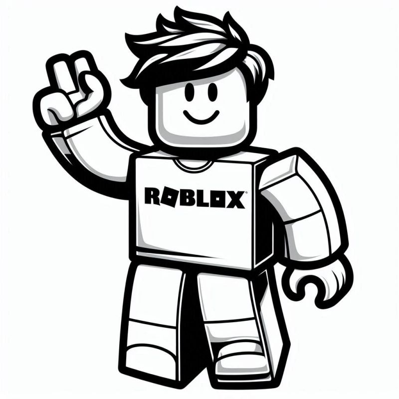 Desenho de Personagem Roblox Cabeça Quadrada e Estilo Robótico para Colorir