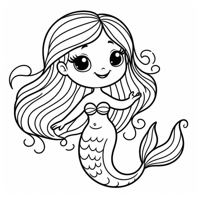 Desenho de uma sereia fofa e infantil para colorir