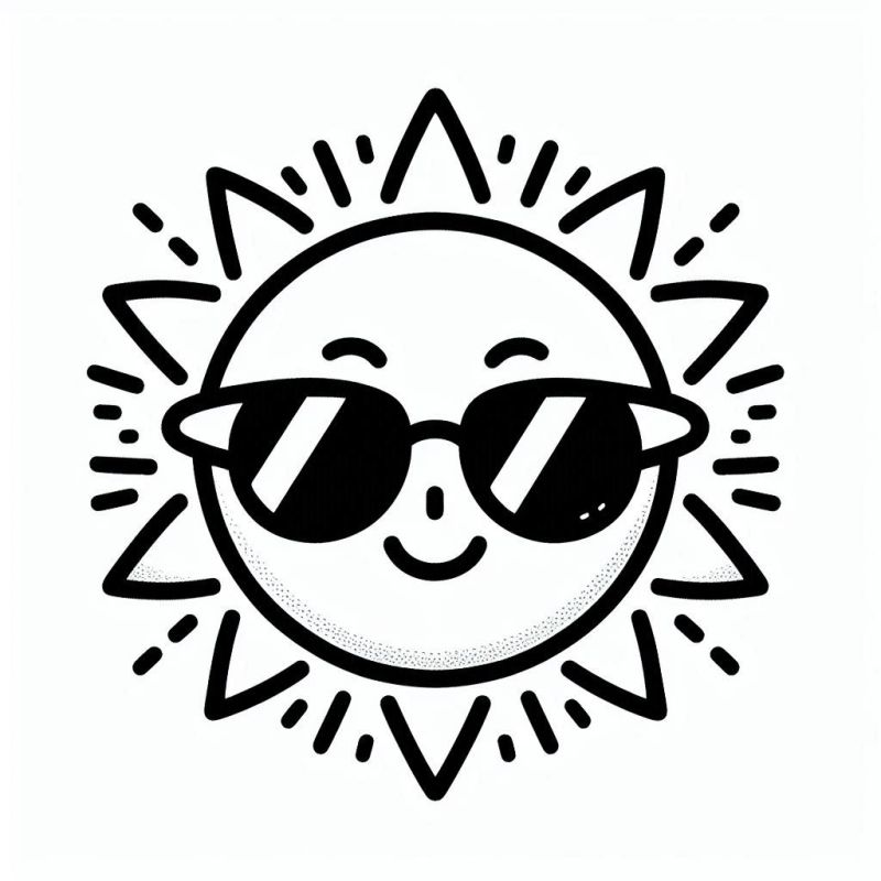 Desenho de sol sorridente estilo cartoon para colorir