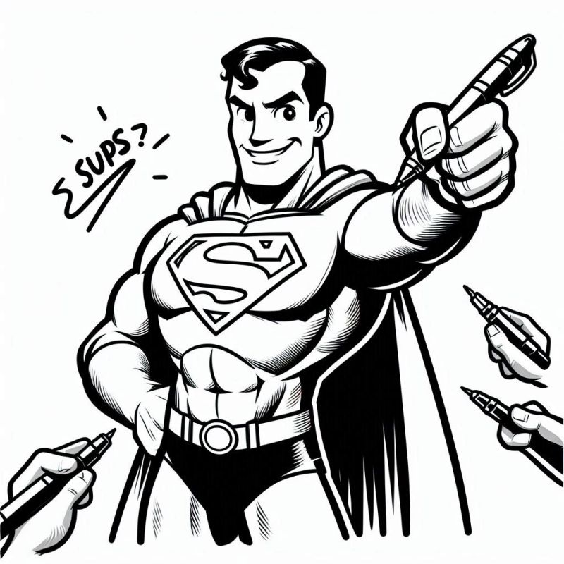 Desenho do Super Homem para colorir com várias canetas ao redor