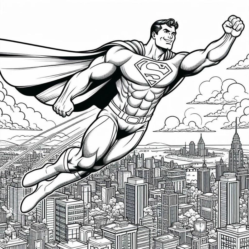 Superman em Pose Clássica de Voo para Colorir