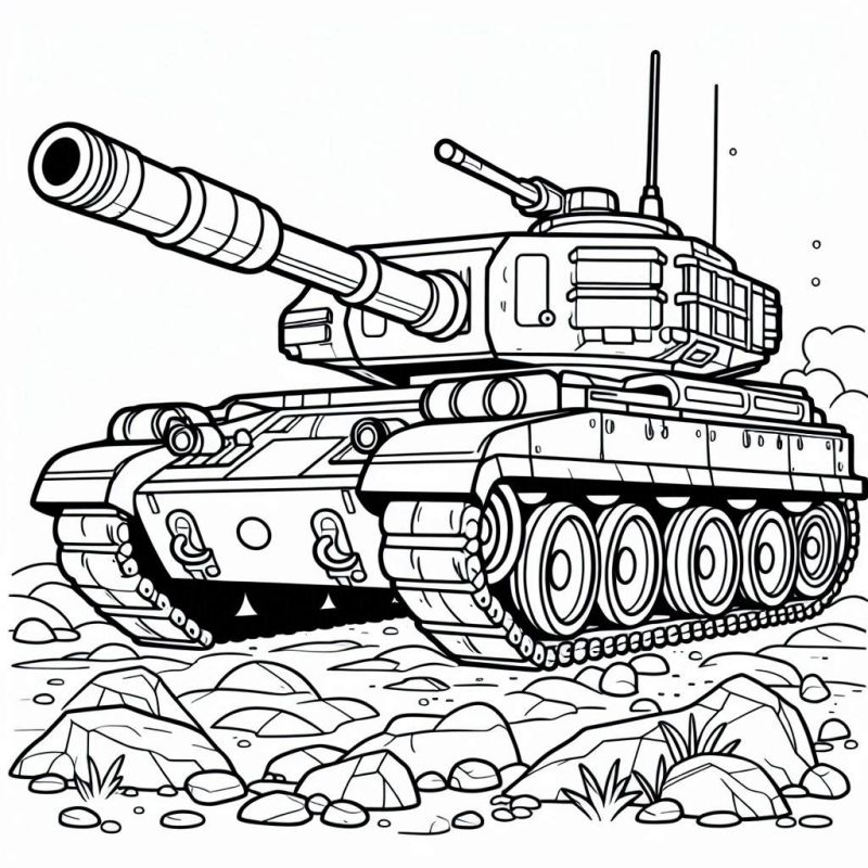 Desenho de tanque de guerra para colorir em detalhes