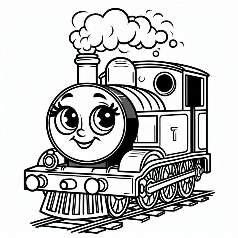 Desenho de Trem Caricatural Fofo para Colorir