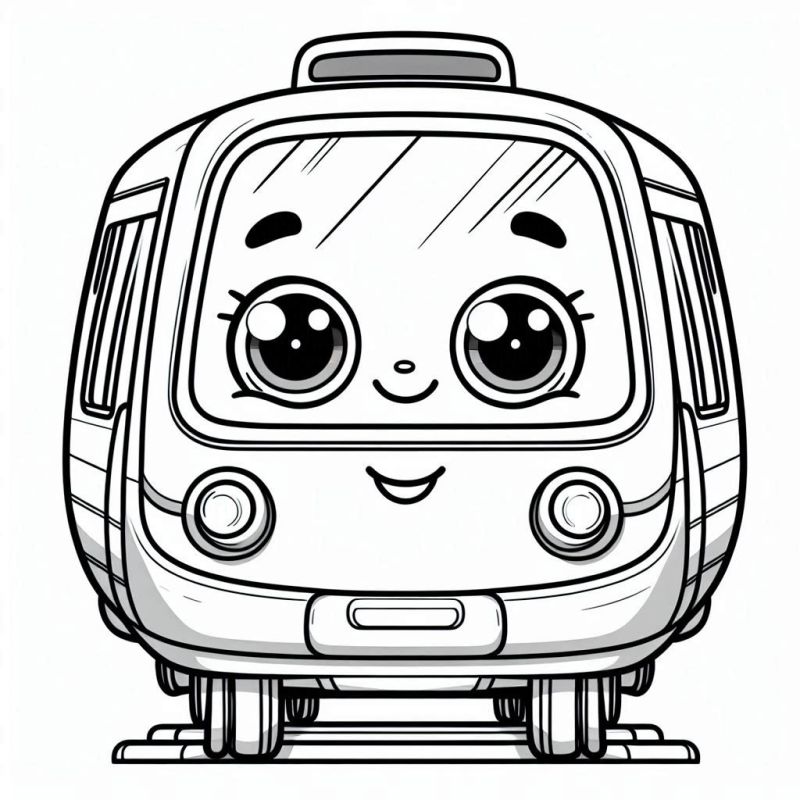 Desenho de Trem Antropomórfico Fofinho para Colorir