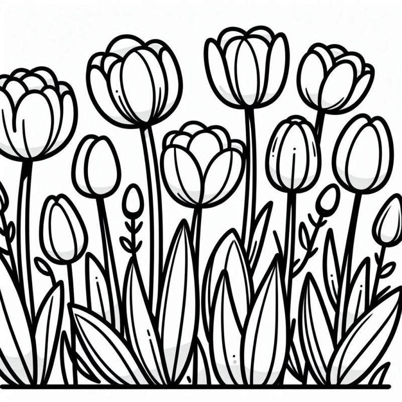 Desenho Detalhado de Tulipas para Colorir