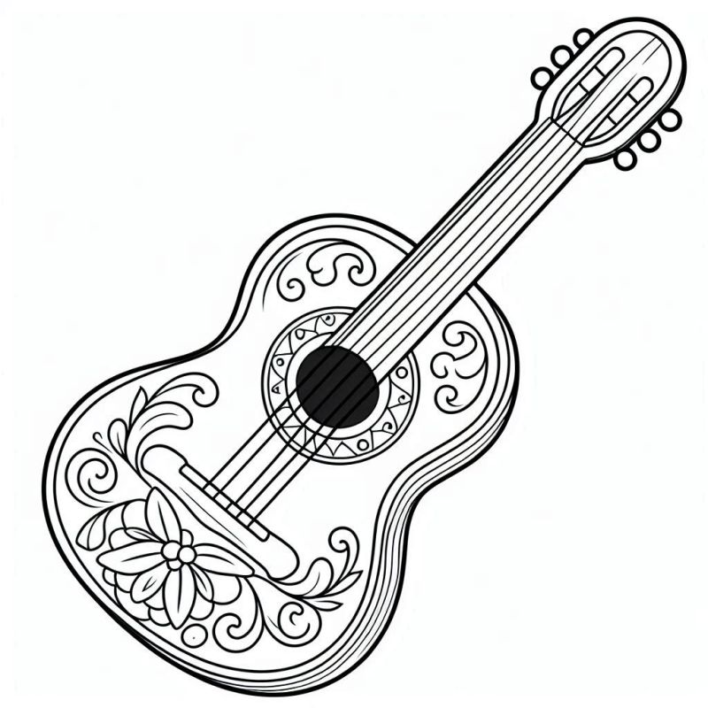 Desenho de Violão Decorativo para Colorir