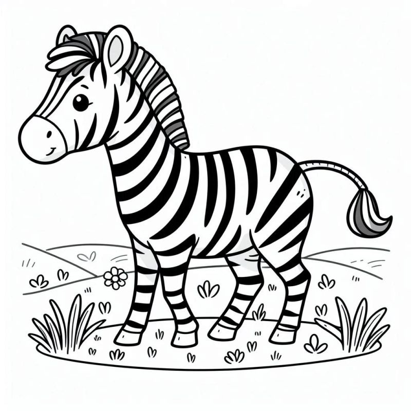 Desenho de Zebra em Pé no Gramado para Colorir