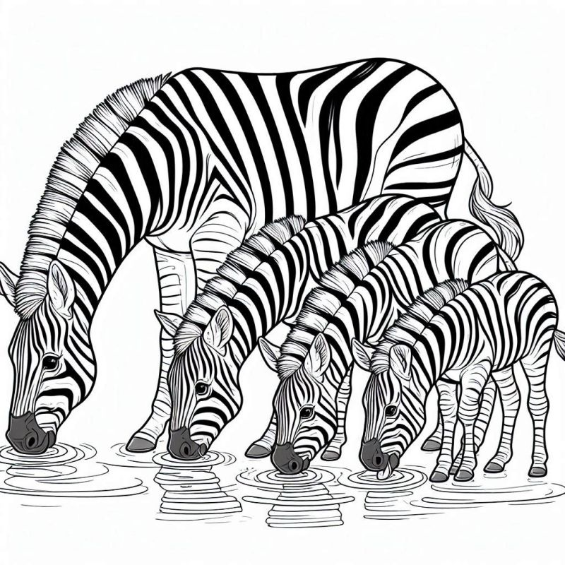 Desenho de Zebras Bebendo Água para Colorir