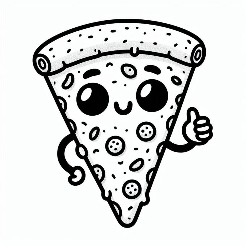 Desenho de Fatia de Pizza Sorridente para Colorir