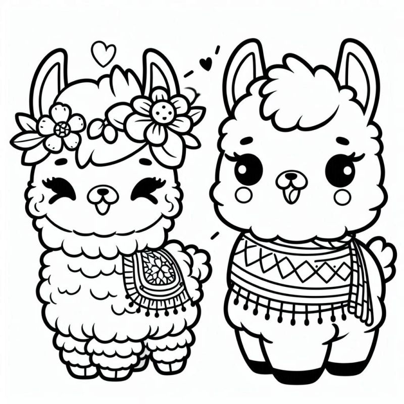 Desenho kawaii de alpacas para colorir